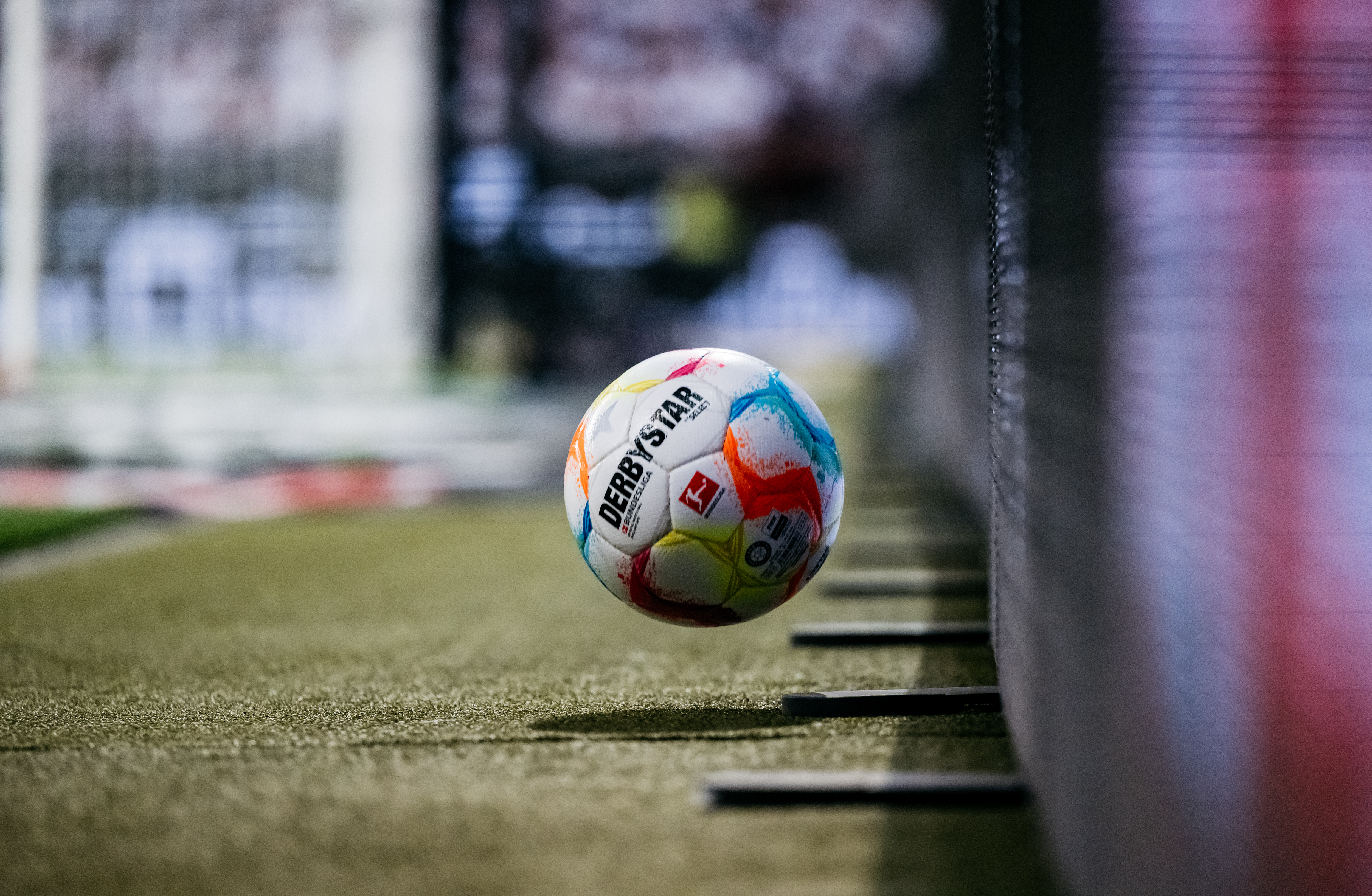 Derbystar matchball is seen during the Bundesliga match between Eintracht Frankfurt and FC Bayern München at Deutsche Bank Park on August 5, 2022 in Frankfurt am Main, Germany.
